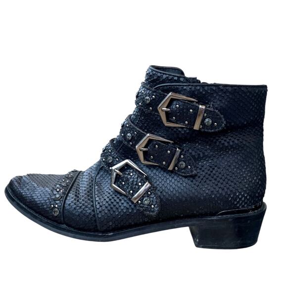 Alma en Pena Black Leather Buckle Ankle Boots Studded Style (EU 40 / US 9.5) - Picture 5 of 12